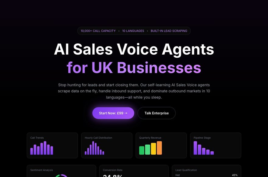 AI Sales Voice &mdash; AI voice agents that call and answer, in 10 languages