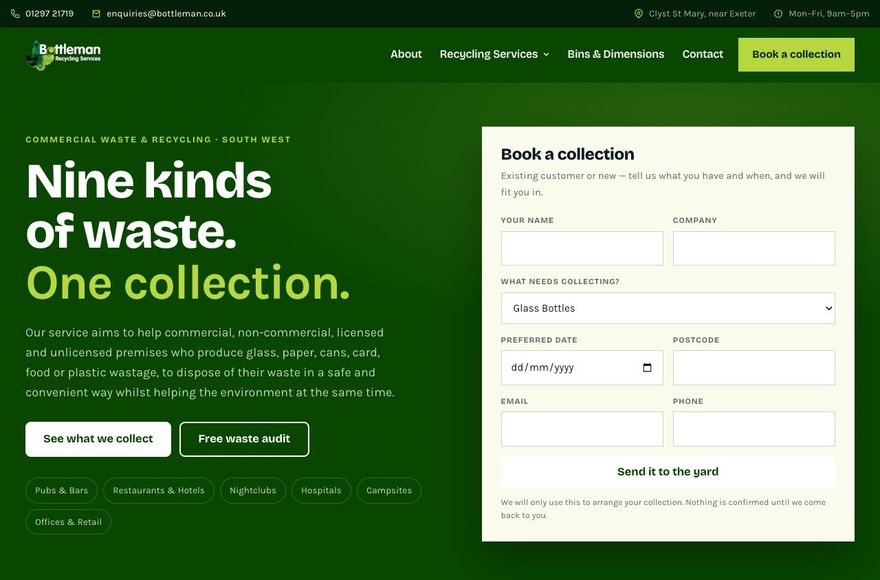 Bottleman Recycling website by Mediatopia