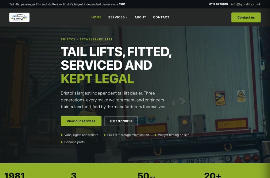 Bristol Hydralifts website by Mediatopia