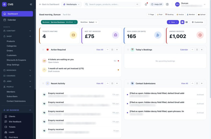 Mediatopia CMS &mdash; The business dashboard behind every website we build