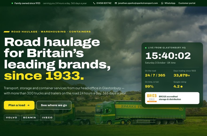 Sparks Transport website by Mediatopia