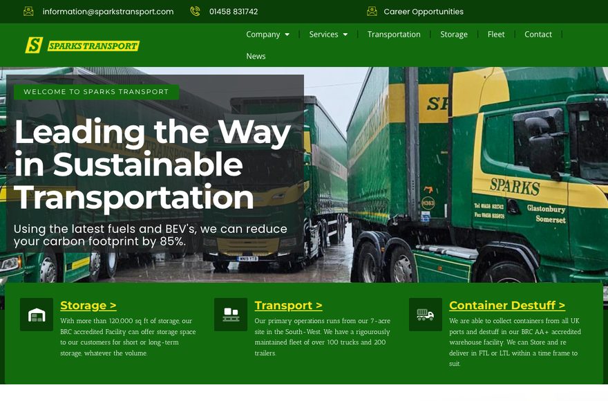 Sparks Transport website designed and built by Mediatopia