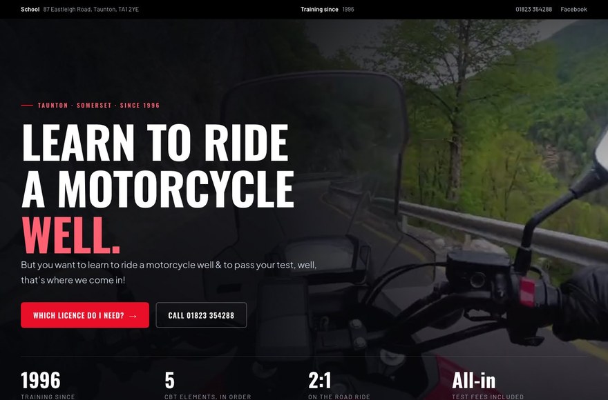 Taunton School of Motorcycling website by Mediatopia