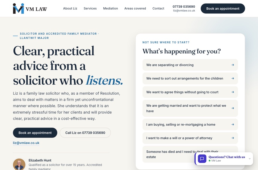 VM Law website designed and built by Mediatopia