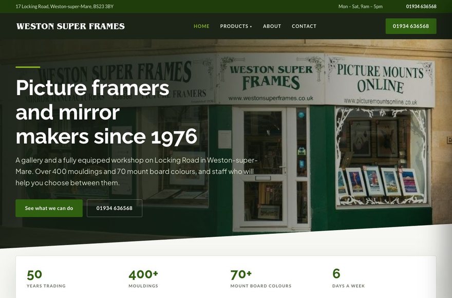Weston Super Frames website by Mediatopia
