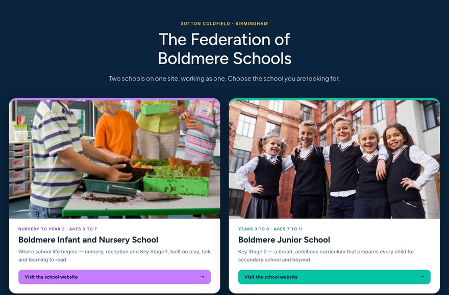 Boldmere Federation of Schools website by Mediatopia web development