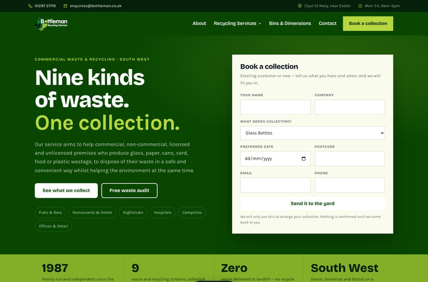 Bottleman Recycling waste management website by Mediatopia Bristol