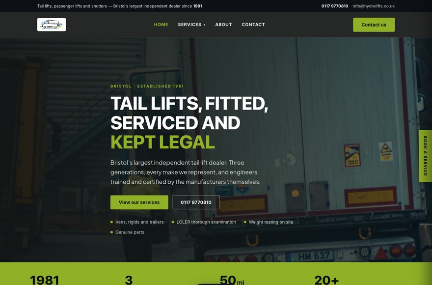 Bristol Hydralifts tail lift engineering website by Mediatopia since 2006