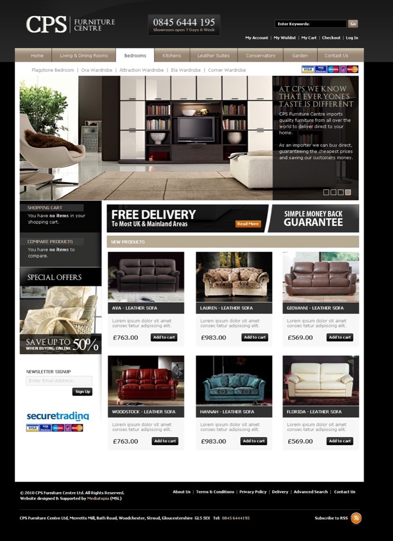 CPS Furniture website designed and built by Mediatopia