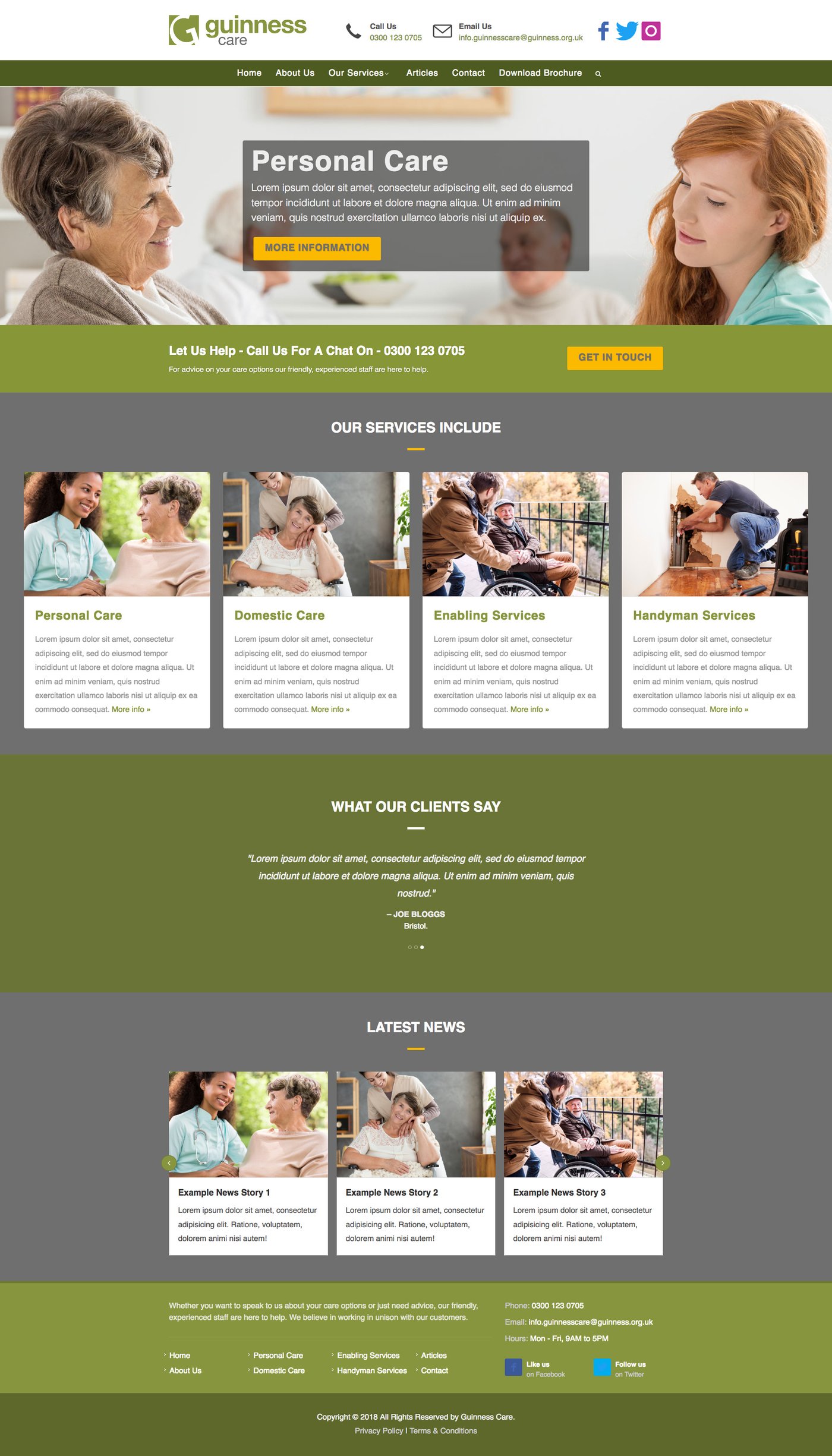 Guinness Care website as delivered after client revisions