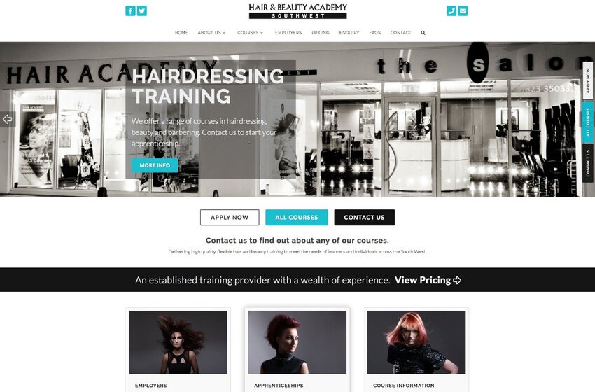 Hair and Beauty Academy education website designed by Mediatopia web developers in Bristol