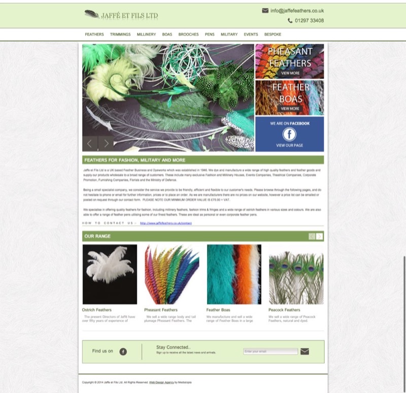 Jaffe Feathers website designed and built by Mediatopia
