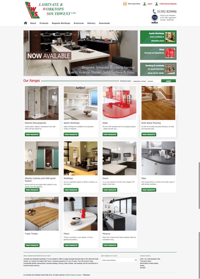 Laminate Worktops South West website designed and built by Mediatopia