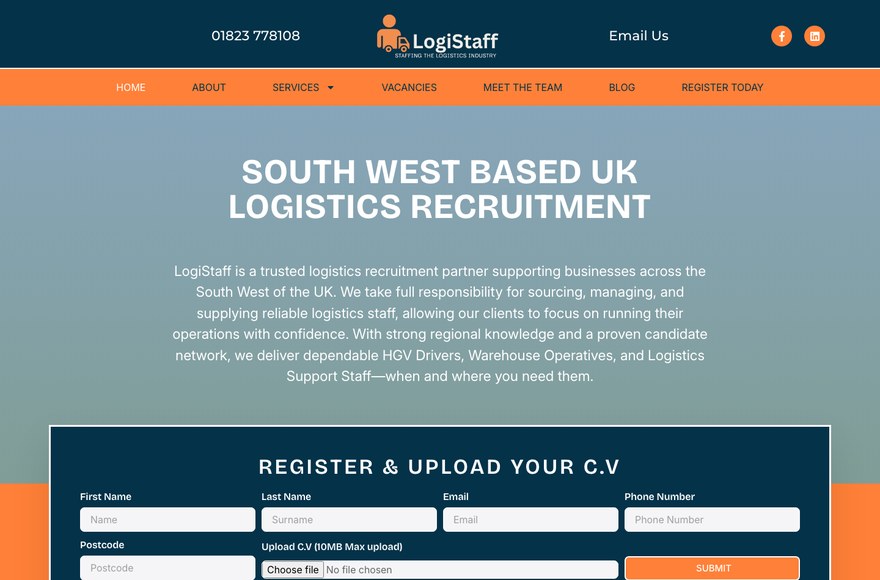 LogiStaff logistics recruitment website designed by Mediatopia Bristol