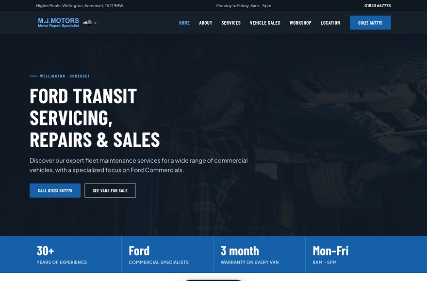 MJ Motors Ford Transit specialist website by Mediatopia web design Bristol