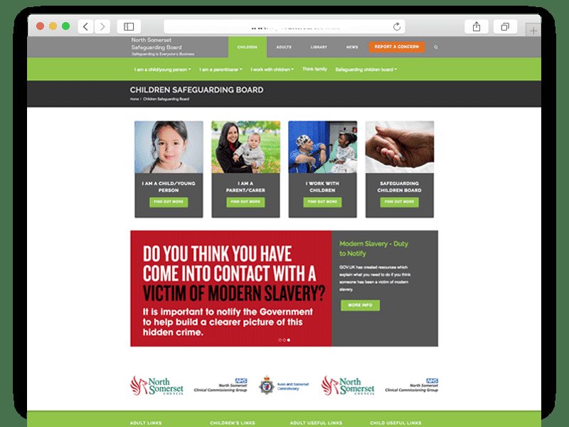 North Somerset Safeguarding website shown across desktop, tablet and phone