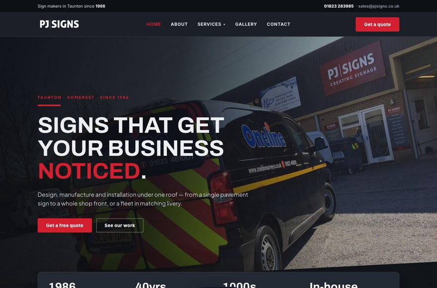 PJ Signs signage company website designed by Mediatopia Bristol