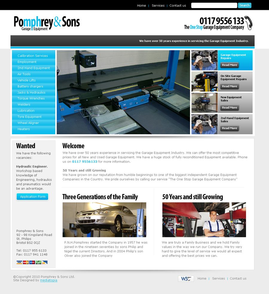 Pomphreys website — the 2010 redesign, designed and built by Mediatopia