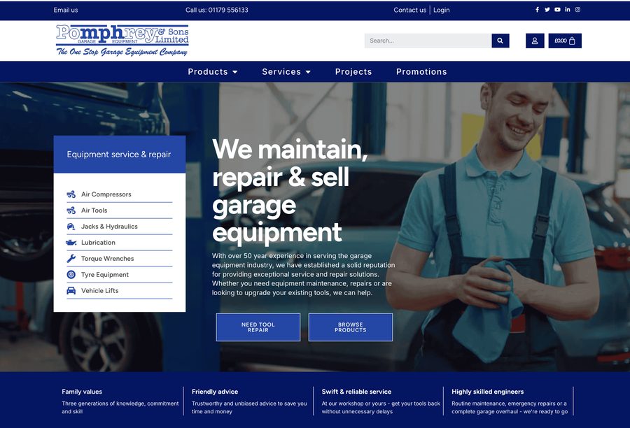 Pomphreys website — the current site, designed and built by Mediatopia