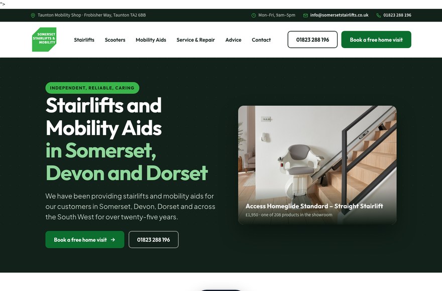 Somerset Stairlifts mobility website designed by Mediatopia Bristol