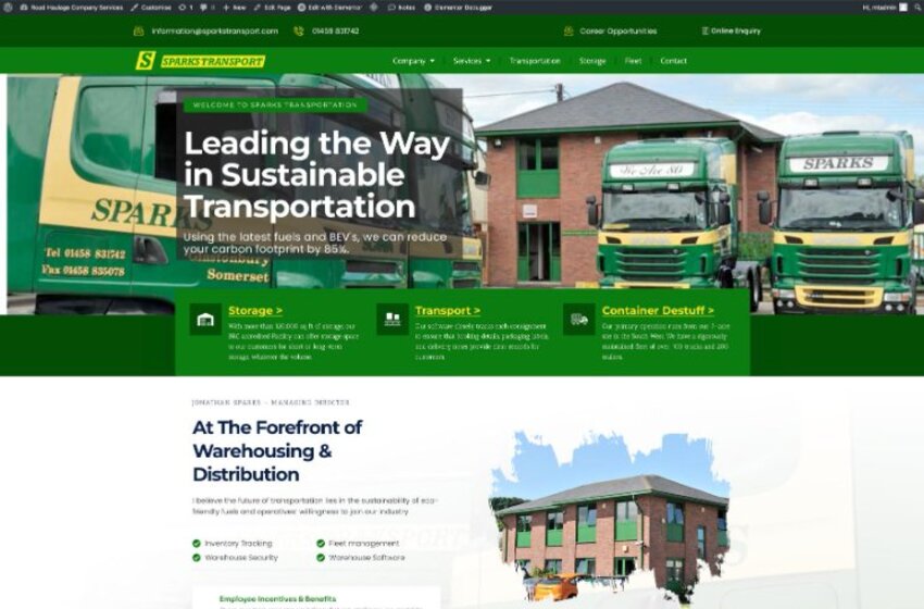 Sparks Transport corporate website designed by Bristol web developers Mediatopia