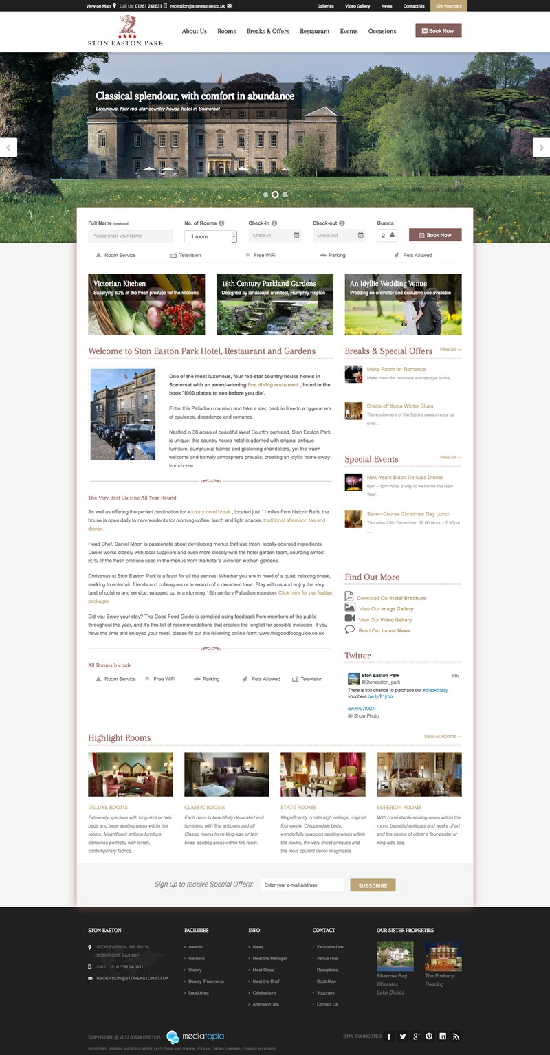 Ston Easton Park website designed and built by Mediatopia