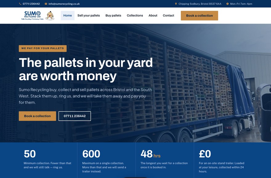 SUMO Recycling pallet recycling website by Mediatopia web design