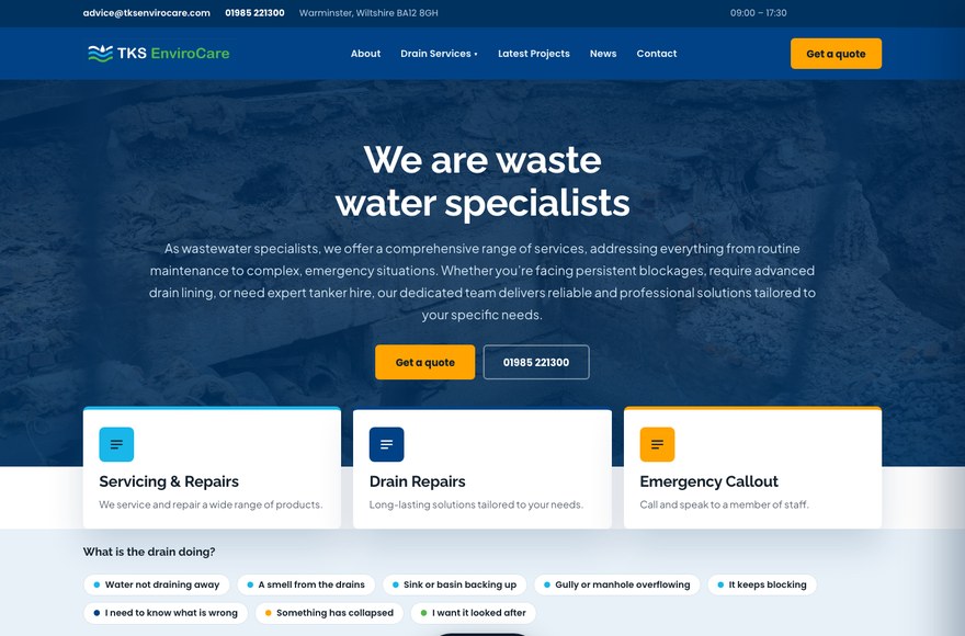 TKS Envirocare waste water specialists website by Mediatopia web development