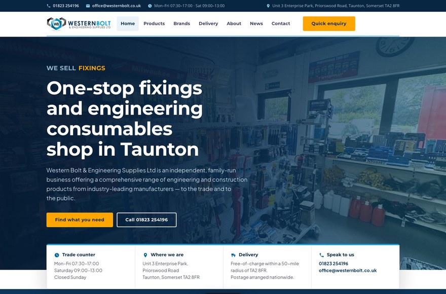 Western Bolt fixings and engineering website by Mediatopia Bristol
