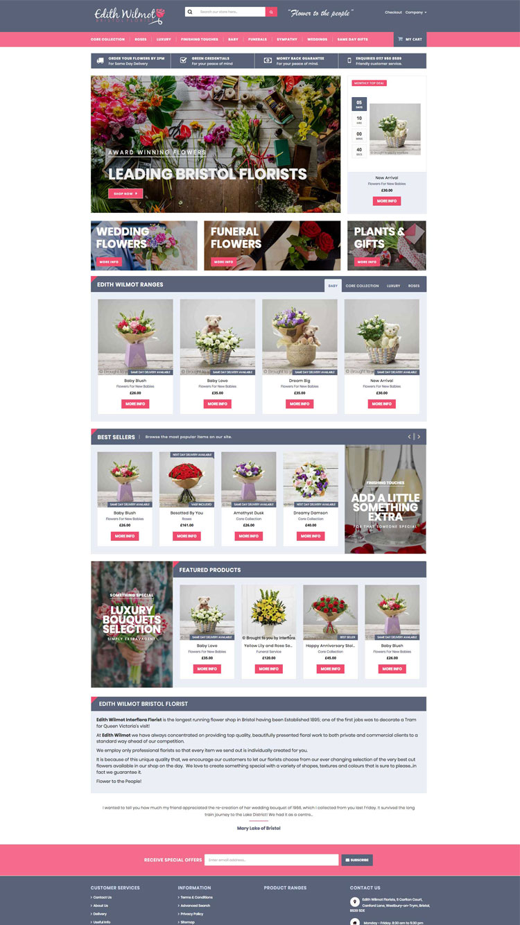 An ecommerce web design of a flower shop in Bristol.