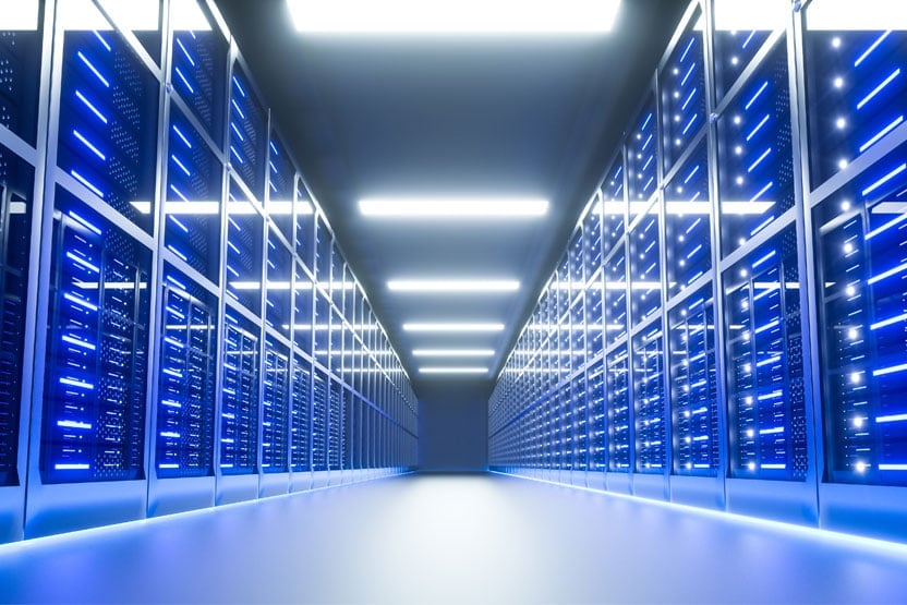 A corridor with servers on the left and on the right