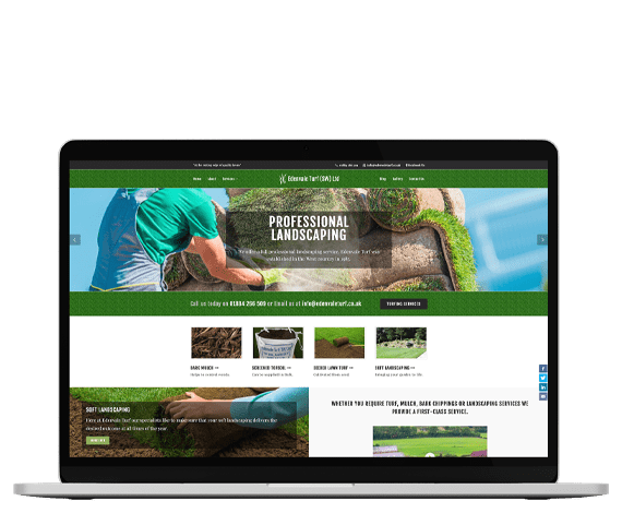 Agriculture style web design home page presented on a macbook screen.
