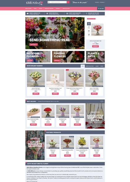 Woo-commerce home pagee ecommerce website design of a flower delivery company.